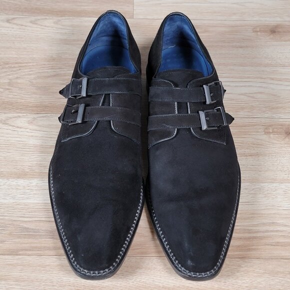Mezlan Meier Double Monk Strap Shoes Mens Size 10.5 M Black Suede Chisel Toe - Picture 3 of 10